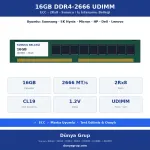 16GB DDR4-2666 UDIMM 2Rx8 ECC Sunucu RAM