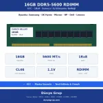 16GB DDR5-5600 RDIMM 1Rx8 ECC Sunucu RAM