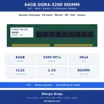 64GB DDR4-3200 RDIMM 2Rx4 ECC Sunucu RAM