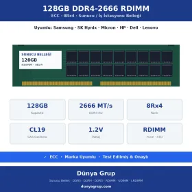 128GB DDR4-2666 RDIMM 8Rx4 ECC Sunucu RAM