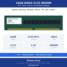 16GB DDR4-2133 RDIMM 2Rx4 ECC Sunucu RAM