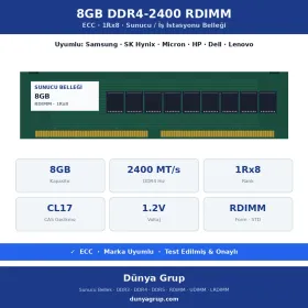 8GB DDR4-2400 RDIMM 1Rx8 ECC Sunucu RAM