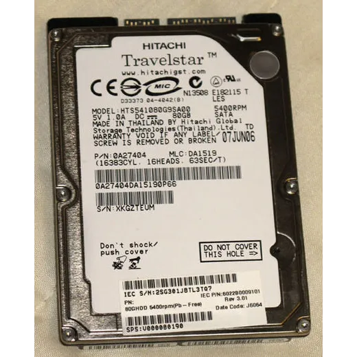 Hitachi Travelstar 5K100 HTS541080G9SA00 80 GB Internal 5400 RPM